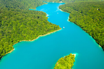 Aerial view of the Kozjak lake on the Plitvice Lakes National Park, Croatia