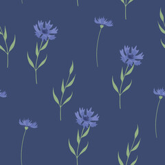 Vector seamless pattern with blue cornflowers