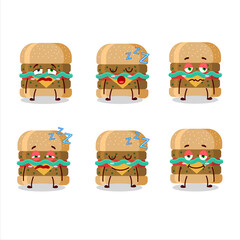 Cartoon character of hamburger with sleepy expression