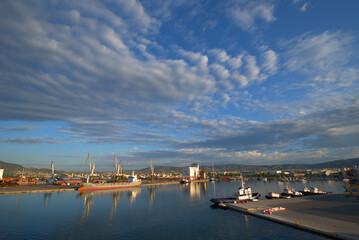 Fototapeta premium 6/21/2020 Greece, Volos, commercial port east of the sun