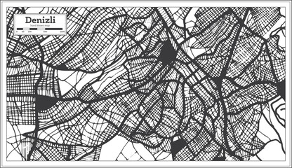 Denizli Turkey City Map in Black and White Color in Retro Style. Outline Map.