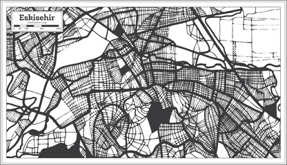 Fototapeta na wymiar Eskisehir Turkey City Map in Black and White Color in Retro Style. Outline Map.