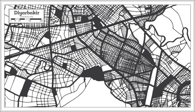 Diyarbakir Turkey City Map in Black and White Color in Retro Style. Outline Map.