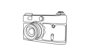 Digital fixed lens camera isolated on white background. Continuous one line drawing vector illustration