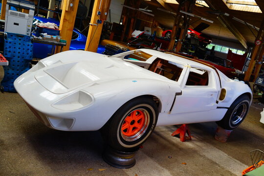 Carbody Of A Ford Gt40 Replica In A Garage