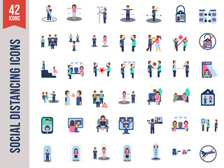 Social Distancing 42 Icons on White Background.