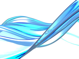 Blue water wave on white background. Clean crystal liquid. 3d render