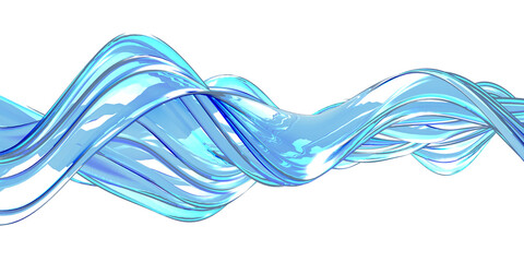 Blue water wave on white background. Clean crystal liquid. 3d render