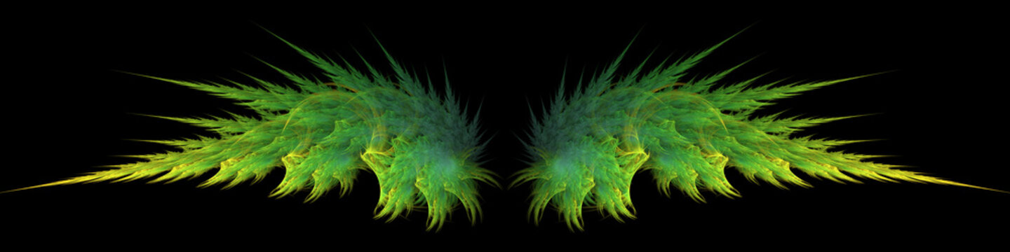 Green Vibrant Monster Wings On Black Background