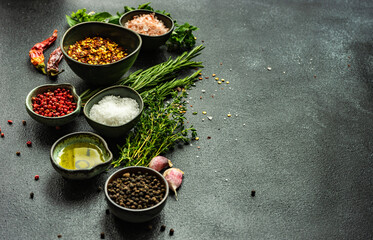 Spices frame on stone background