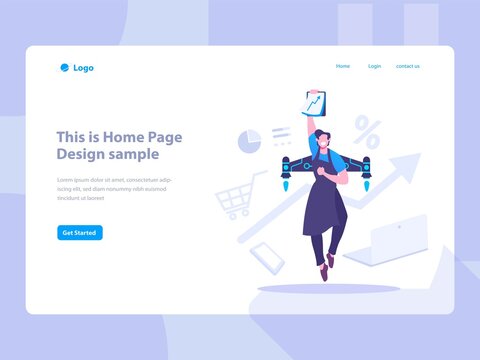 start up concept illustration landing page. man jumping with jatpack concept illustration
