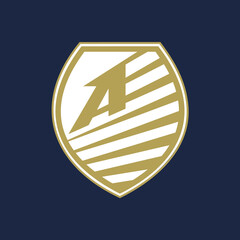 Modern shield monogram A, badge vector graphic emblem logo design