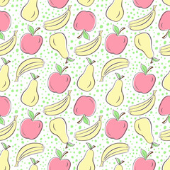 seamless pattern with fruits (apple, pear, banana) 