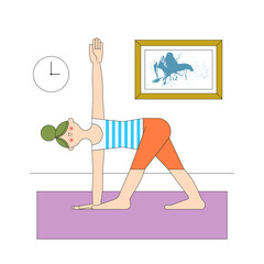 stay home Lockdown activity self care yoga girl mindfulness exercise for quarantine booster immunization fight the virus and diseases vector illustration art