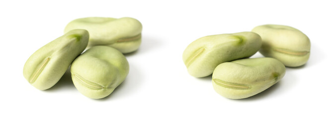 dried green broad beans isolated on white backround