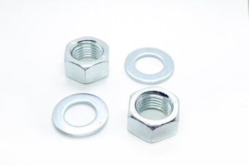 several metal fasteners close-up. isolate