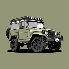 Jeep Land Cruiser FJ40 car illustration vector line art - obrazy, fototapety, plakaty
