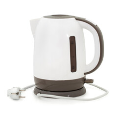 Cordless electric kettle isolated on white background. With natural shadow. 1.7 Liter kettle on white bg.