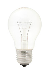 Typical tungsten light bulb in off-state, isolated on white background with clipping path. Incandescent light bulb on white backdrop with vector path.