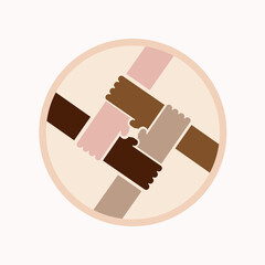 No to racism. Stop to racism and discrimination. Handshake of different races. Vector Illustration