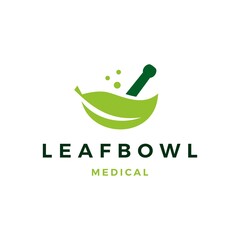 leaf medical bowl mortar logo vector icon illustration