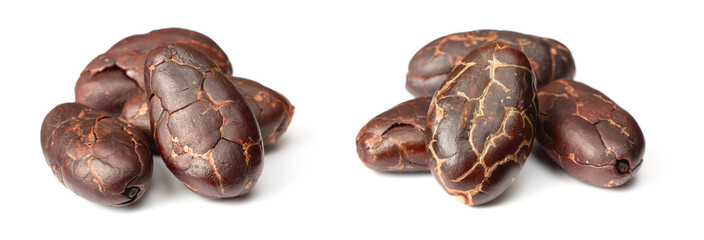 peeled cocoa beans isolated on white background