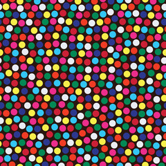 Multicolored nonpareil balls on repeat pattern. Great for nonpareils design, chocolate freckles and desserts wallpaper, backgrounds, pastries packaging, scrapbooking, and giftwrap projects.