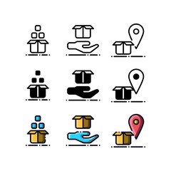 Package and shipping icons. With outline, glyph, and filled outline style