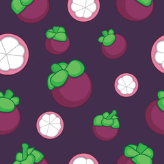 Purple mangosteen tropical seamless pattern background. Great for scrapbooking, giftwrap, wallpaper, or packaging. Surface pattern design.