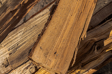 wooden logs for barbecue and bonfire close up