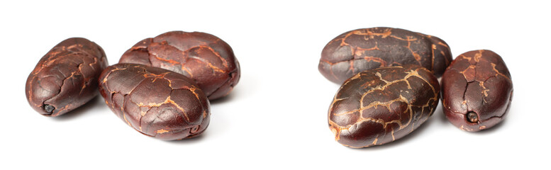 peeled cocoa beans isolated on white background
