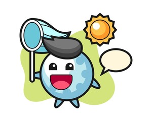 Golf cartoon is catching butterfly