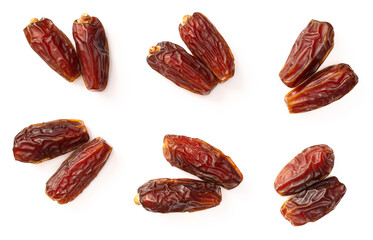 dried date palms isolated on white background, top view