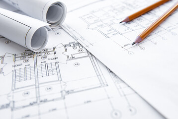 Architect workplace top view