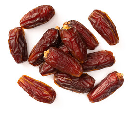 dried date palms isolated on white background, top view