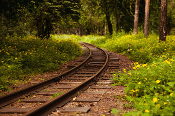 Obraz premium The rails of the railway go into the distance.