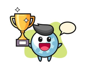 Golf cartoon happy holding up the golden trophy