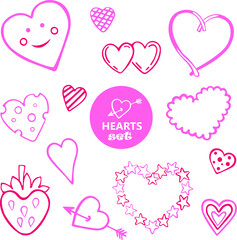 set of pink vector hearts for Valentine's Day