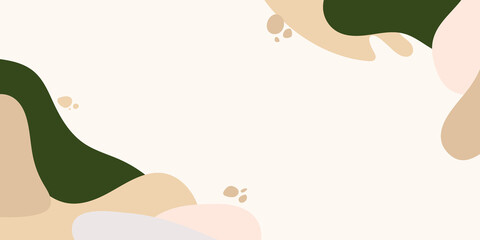 Beautiful pastel social media banner template with minimal liquid abstract organic shapes composition in trendy contemporary collage style