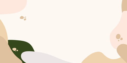 Beautiful pastel social media banner template with minimal abstract organic shapes composition in trendy contemporary collage style. Memphis style color presentation background.