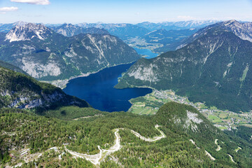 Fototapeta na wymiar View of the lake Hallstatter See from the mountain Krippenstein. Salzkammergut. Austria