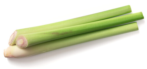 fresh lemongrass stems isolated on white background