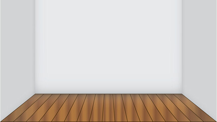 Empty room with wooden floor. Blank white walls without windows and furniture. Vector illustration of interior design. Minimal style.