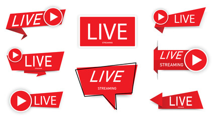 set of Live streaming logo banner - vector design.button icon live streaming design . background for blog, player, broadcast, website, online radio, media labels, logo. Live stream banner