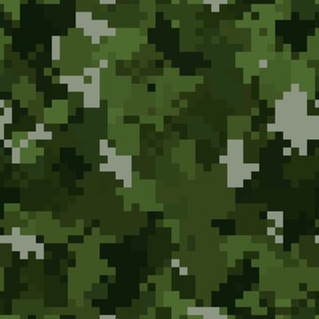 Military camouflage seamless pattern. Woodland digital pixel style.