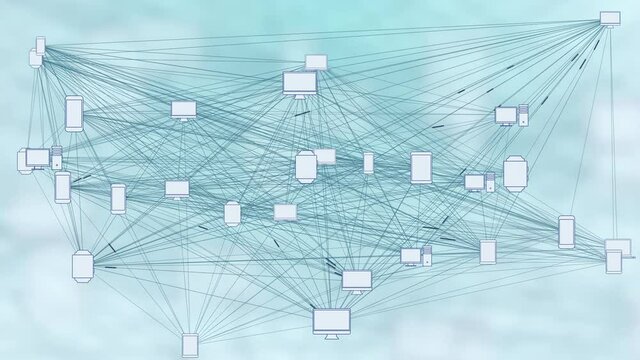 Computer Devices in a Connected Network - Phone, Laptop, Desktop, Concept for Peer to Peer Connections such as Cloud Computing, Storage, Smart Contracts, File Sharing.