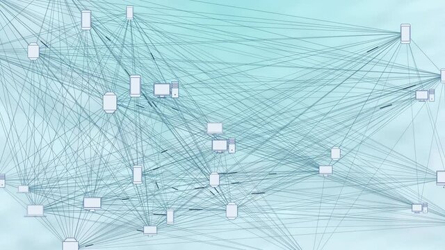 Computer Devices in a Connected Network - Phone, Laptop, Desktop, Concept for Peer to Peer Connections such as Cloud Computing, Storage, Smart Contracts, File Sharing.