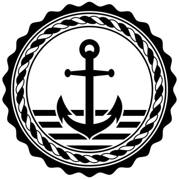 Nautisches Anker Vektor Symbol mit Nautik seil in schwarz auf einem isolierten weißen Hintergrund.