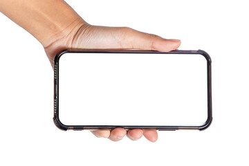 Set of female hands holding smartphone with blank screen