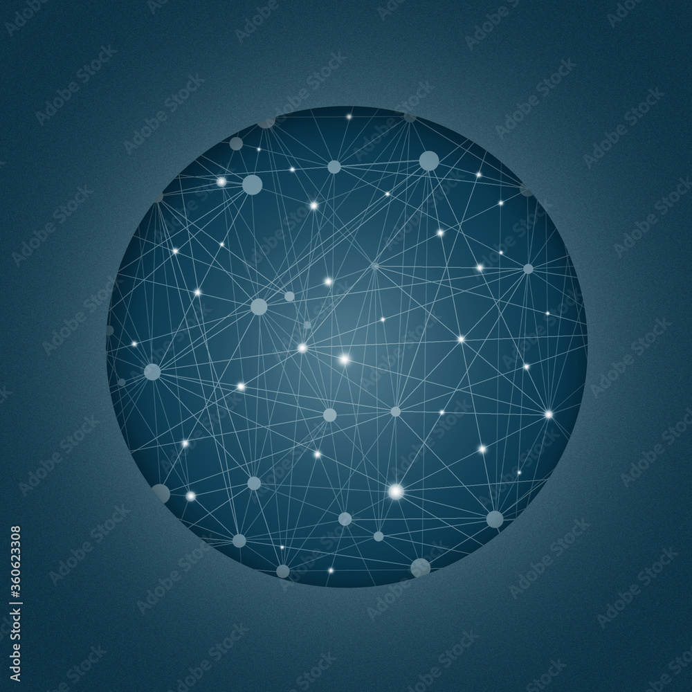 Wall mural internet grid in the form of a circle on a dark background. copy space. modern tenologies of communi